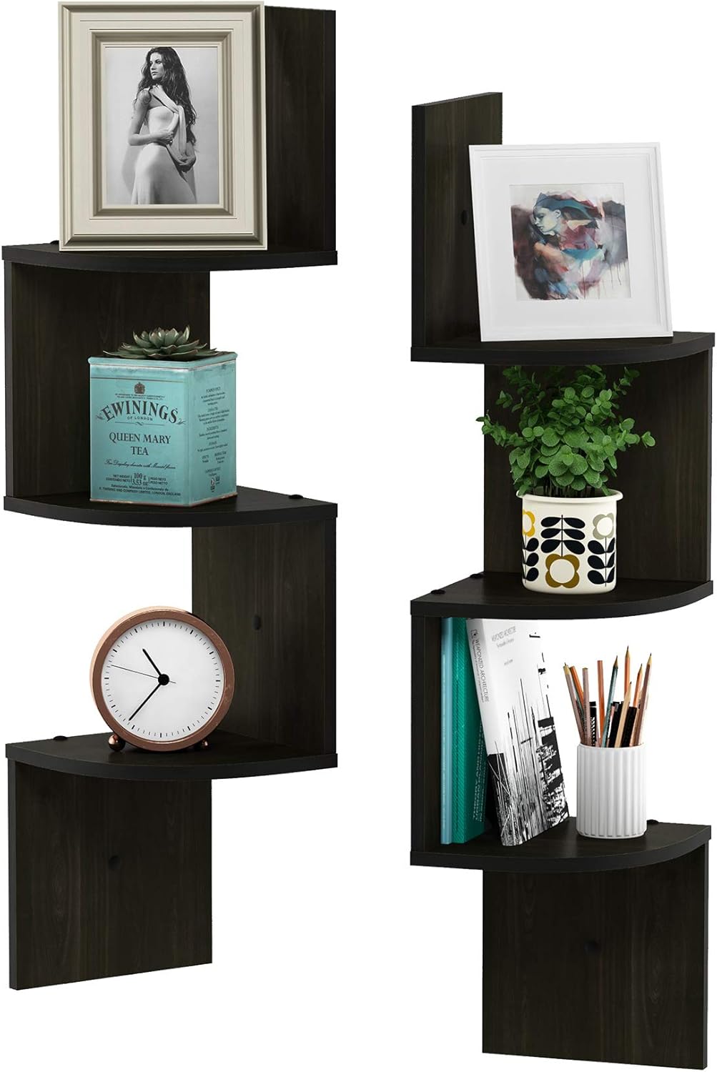 Furinno Rossi 3-stufiges Wandregal-Set, 2er-Set, holz, Espresso, 19.81 x 19.81 x 82.55 cm 19.81 x 19