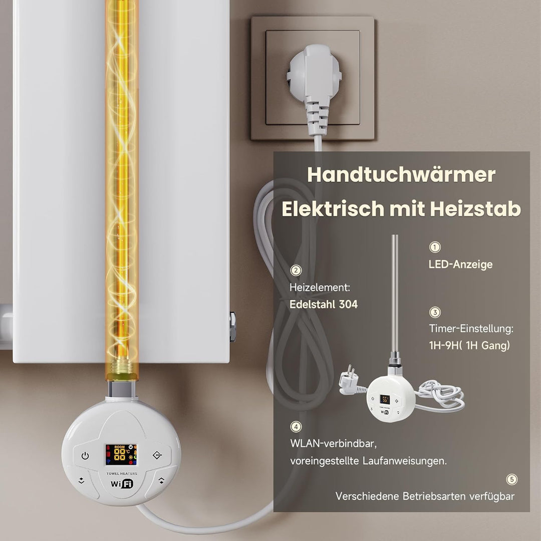 Heizstab mit Thermostat für Badheizkörper WiFi Programmierbare Elektroheizstab mit Temperaturregelun