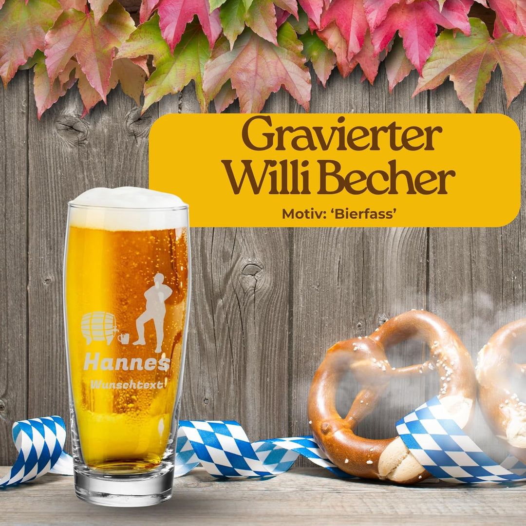 LUXENTU Bierglas mit Gravur, Willi Becher mit 0,5 Liter Eichung, Persönliche Lasergravur mit Name &