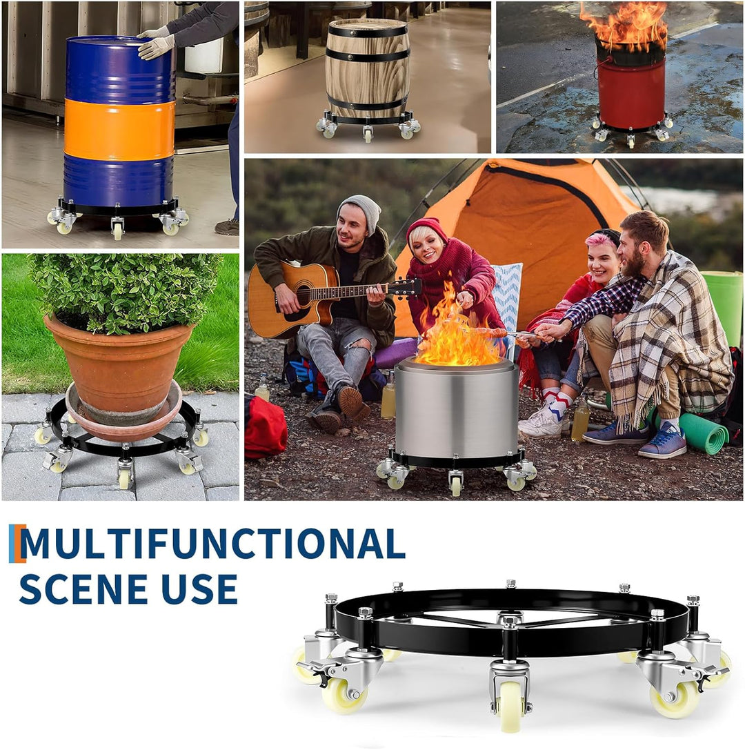 Fassroller, 190L Transportroller bis 450 kg, Pflanzenroller Ø 61 cm, Rollbrett rund für Fass, Metall