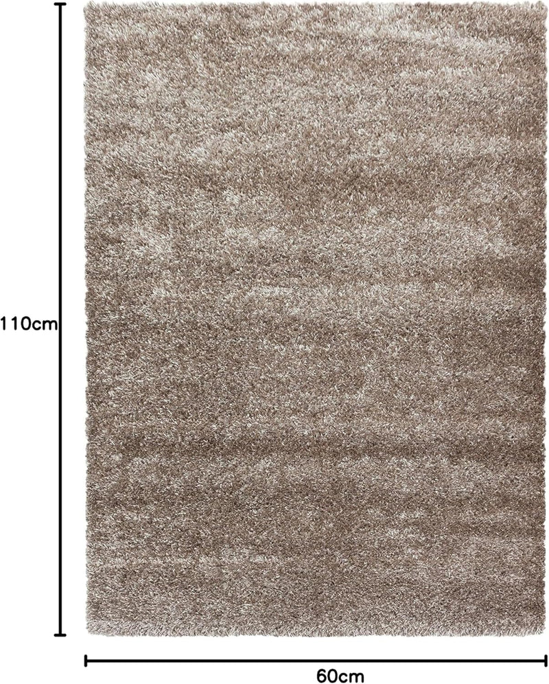 HomebyHome Shaggy Teppich Läufer Flur 60x110 cm - 50 mm Florhöhe Hochflor Wohnzimmerteppich Taupe Ex