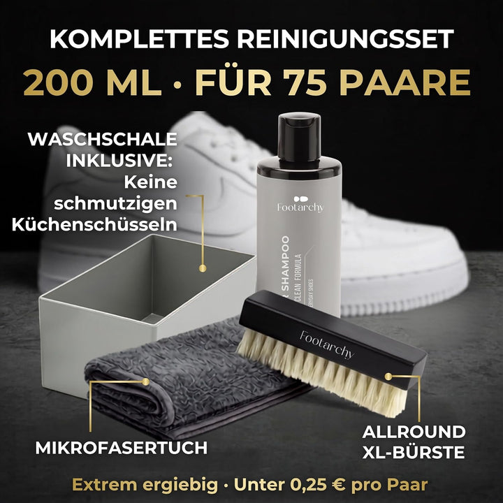 Sneaker Reinigungsset: 200ml Shampoo, XL-Bürste &amp; Mikrofasertuch
