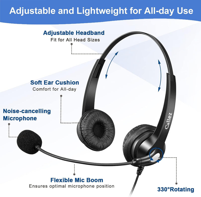 Telefon Headset RJ9 mit Mikrofon Noise Cancelling, Festnetztelefon Kopfhörer Binaural für Cisco 8811