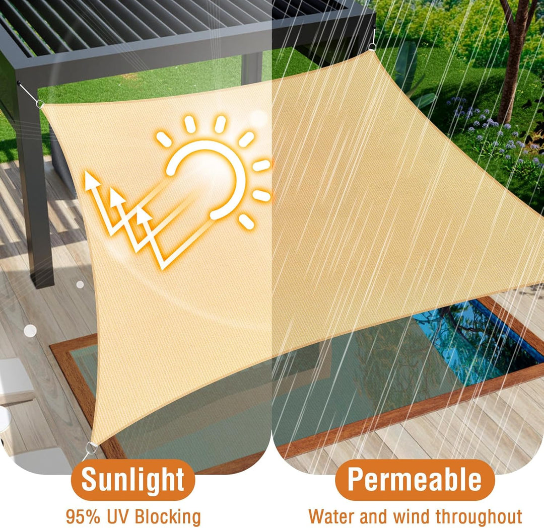 Duerer Sonnensegel 3x2.5m Rechteckig Sonnenschutz Garten Balkon und Terrasse, 95% UV Schutz, 185g/m²
