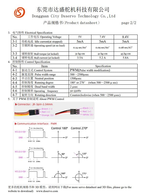 YUNIQUE DEUTSCHLAND Digital Coreless Servomotor DS3235 PRO 7.4V 35KG mit 25T Nocken für Roboter-LKW-