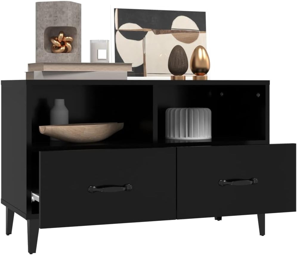 homiuse TV-Schrank TV Lowboard Schwarz 80x36x50 cm Holzwerkstoff TV Tisch TV Board Fernsehschrank Fe