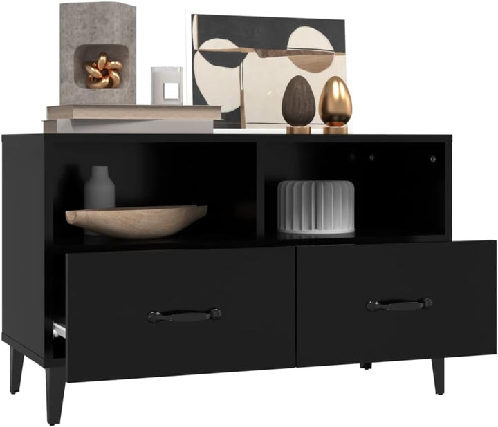 homiuse TV-Schrank TV Lowboard Schwarz 80x36x50 cm Holzwerkstoff TV Tisch TV Board Fernsehschrank Fe