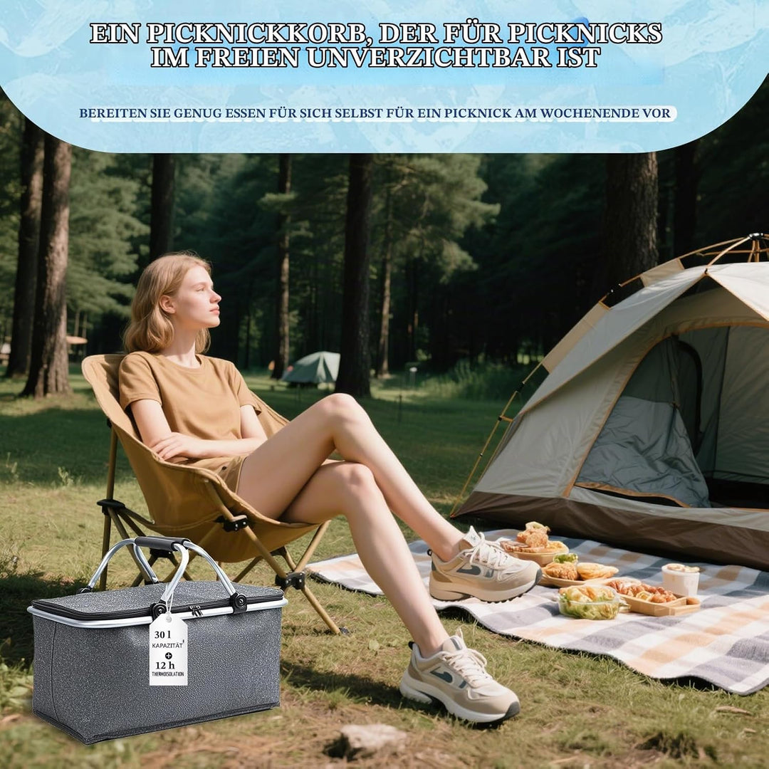 30L Faltbare Kühltasche mit 2 Eisakkus – Isolierte Thermotasche für Picknick, Camping, Einkaufen, Bü