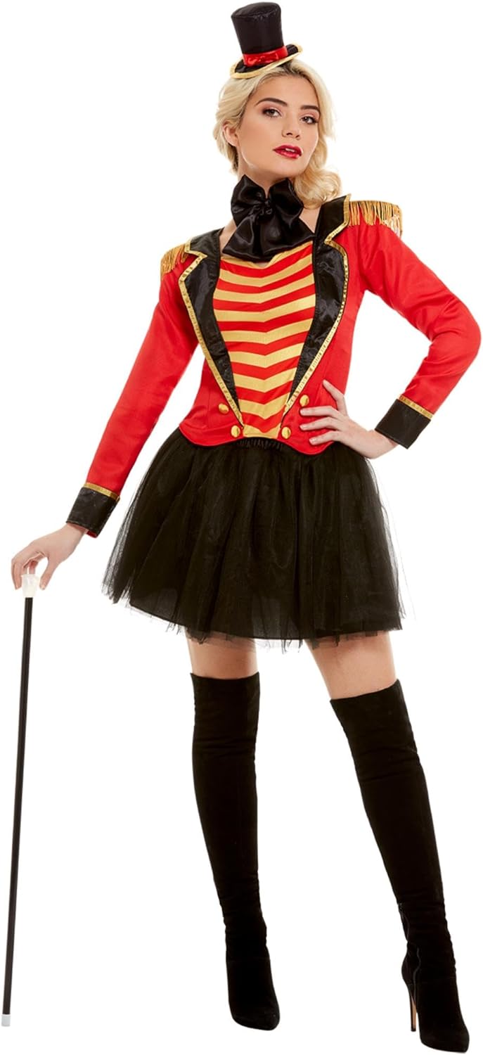 Deluxe Ringmaster Lady Costume, Red, with Jacket, Mock Shirt, Skirt & Headband (S) S - UK Size 08-10