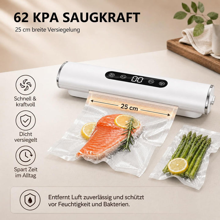 Vakuumiergerät für Lebensmittel mit 20 Beutel, 62KPA Vakuumierer Folienschweissgerät Vollautomatisch