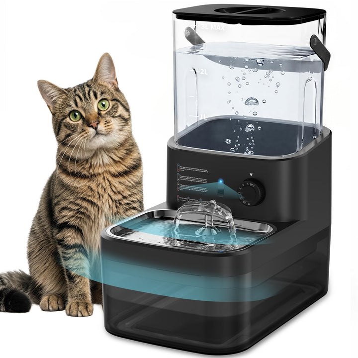 Trinkbrunnen für Katzen, Katzenbrunnen, Trennung von Frisch und Abwasser | Ohne Filter, 304 Edelstah