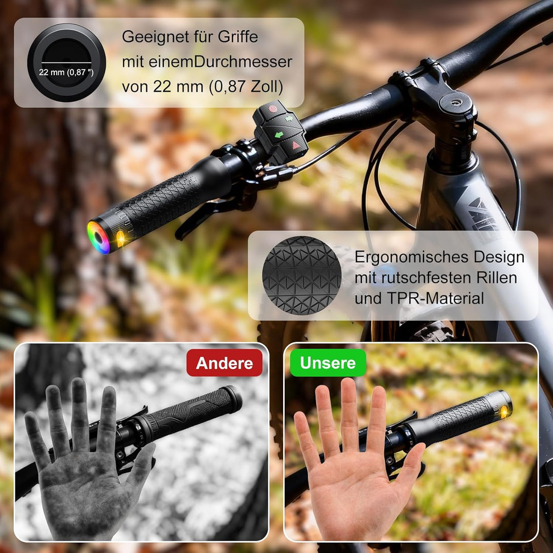 E Scooter Blinker Griff mit Farbwechsel-Lichtern, Roller Blinklicht mit magnetischer Ladestation & F