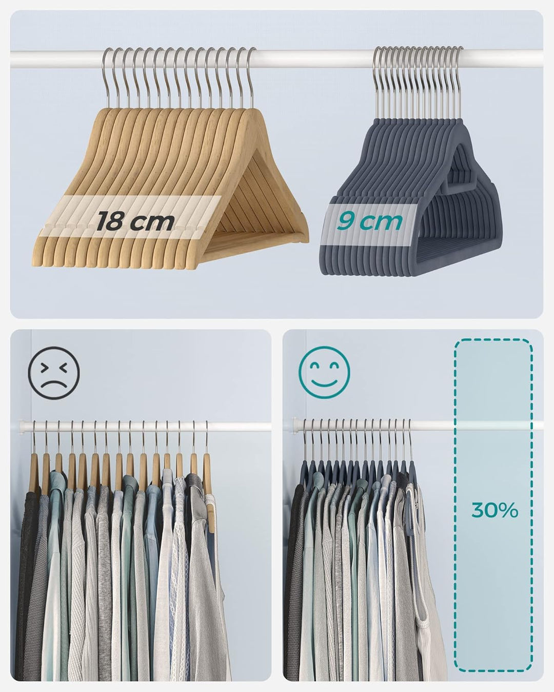 SONGMICS Kleiderbügel Samt, 20er Set, Bügel, rutschfest, kleine Stange für Krawatten, 360° drehbarer