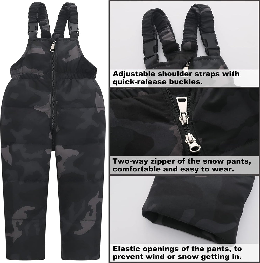 Kinder Skianzüge 2 Stück Schneeanzug - Daunenjacke mit Künstliches Fell Kaputze + Schneelatzhose, Wi