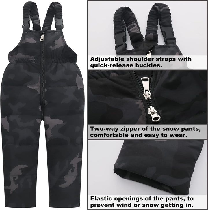 Kinder Skianzüge 2 Stück Schneeanzug - Daunenjacke mit Künstliches Fell Kaputze + Schneelatzhose, Wi