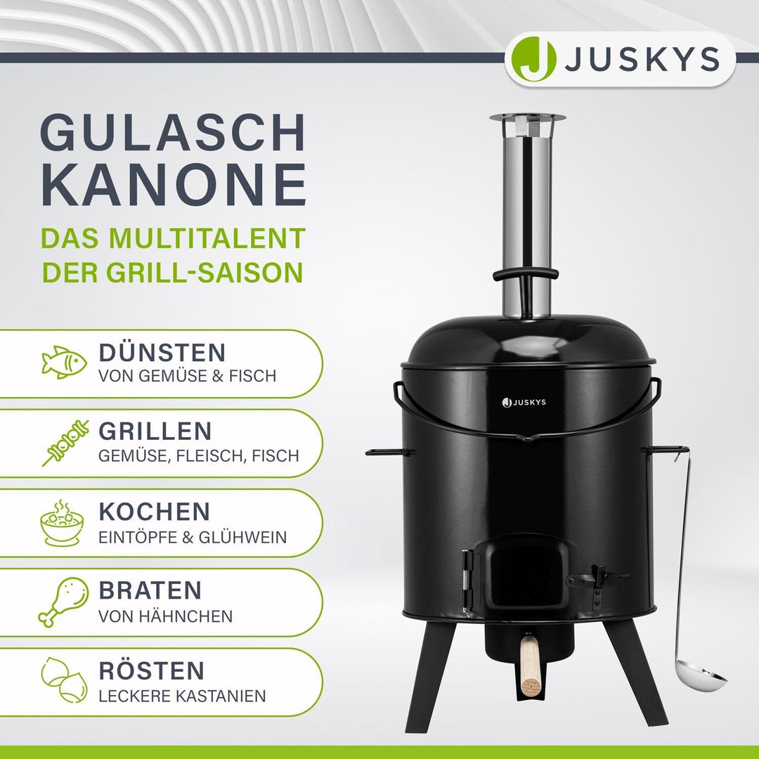 Juskys Gulaschkanone 17 Liter mit Kessel & Pfanne - Outdoor Ofen zum Kochen, Braten & Grillen - Gula
