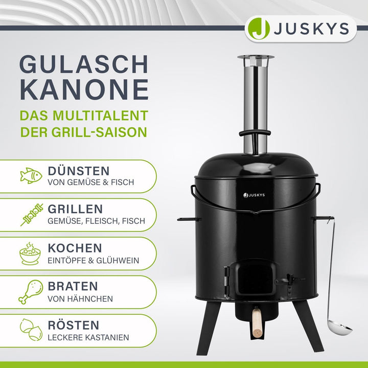 Juskys Gulaschkanone 17 Liter mit Kessel & Pfanne - Outdoor Ofen zum Kochen, Braten & Grillen - Gula
