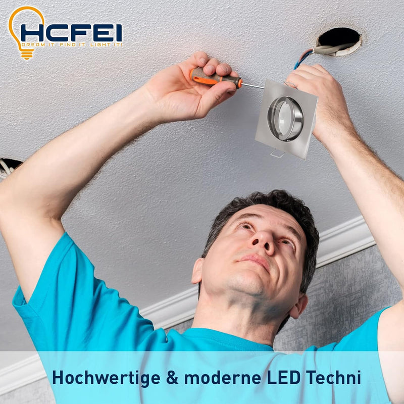 HCFEI 6er set LED Einbaustrahler eckig dimmbar matt-chrom schwenkbar 5W flach 230V Einbau-Spot Strah