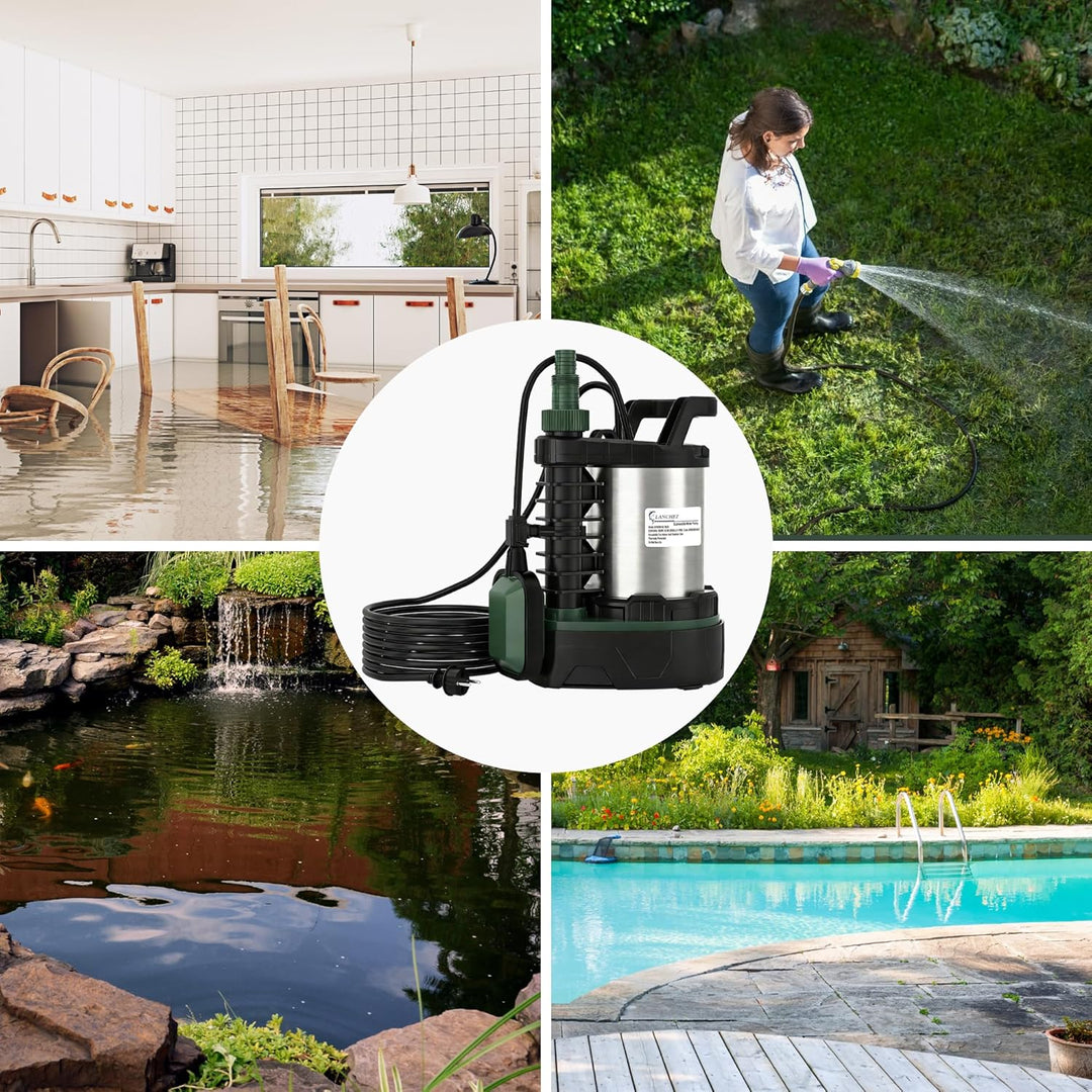LANCHEZ Tauchpumpe 1000W, 20.000 l/h Förderleistung, Einstellbarer Abwasser-/Sauberwasser-Modus, För