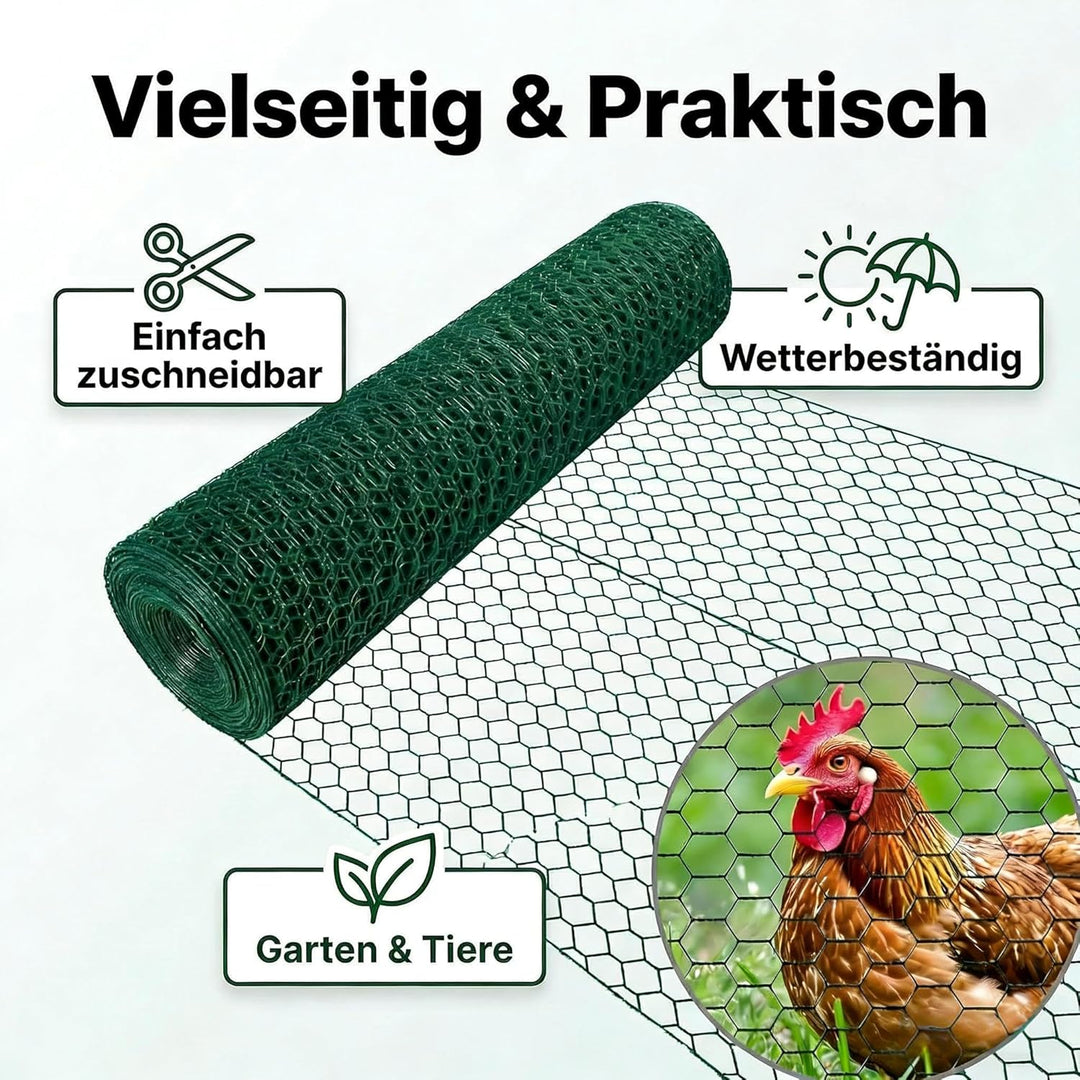 Amagabeli Maschendrahtzaun Sechseckgeflecht (25 mm) Maschenweite, 100cm Höhe, 25m Länge, Drahtgitter