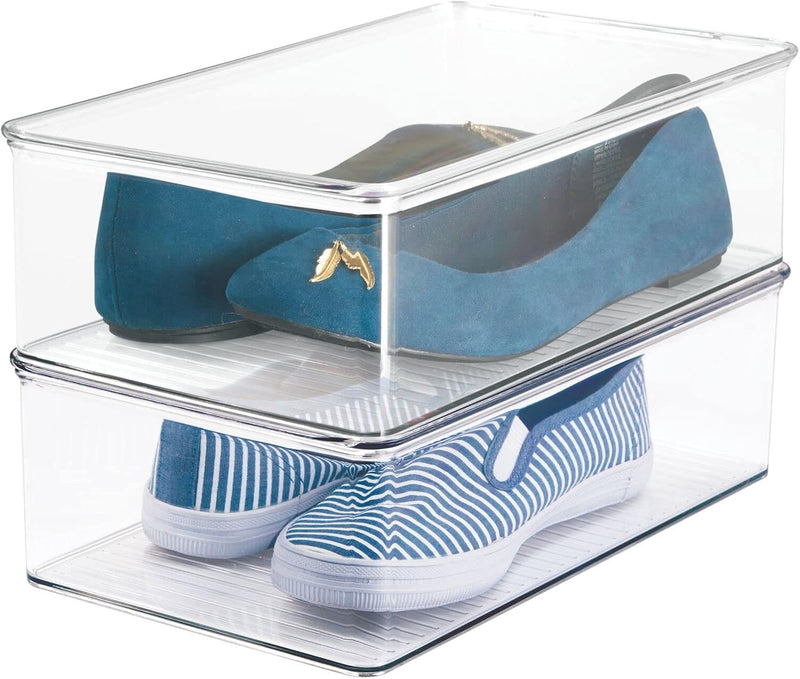 mDesign 2er-Set stapelbarer Schuhkasten mit Deckel – praktischer Schuhkarton aus Kunststoff – ideal