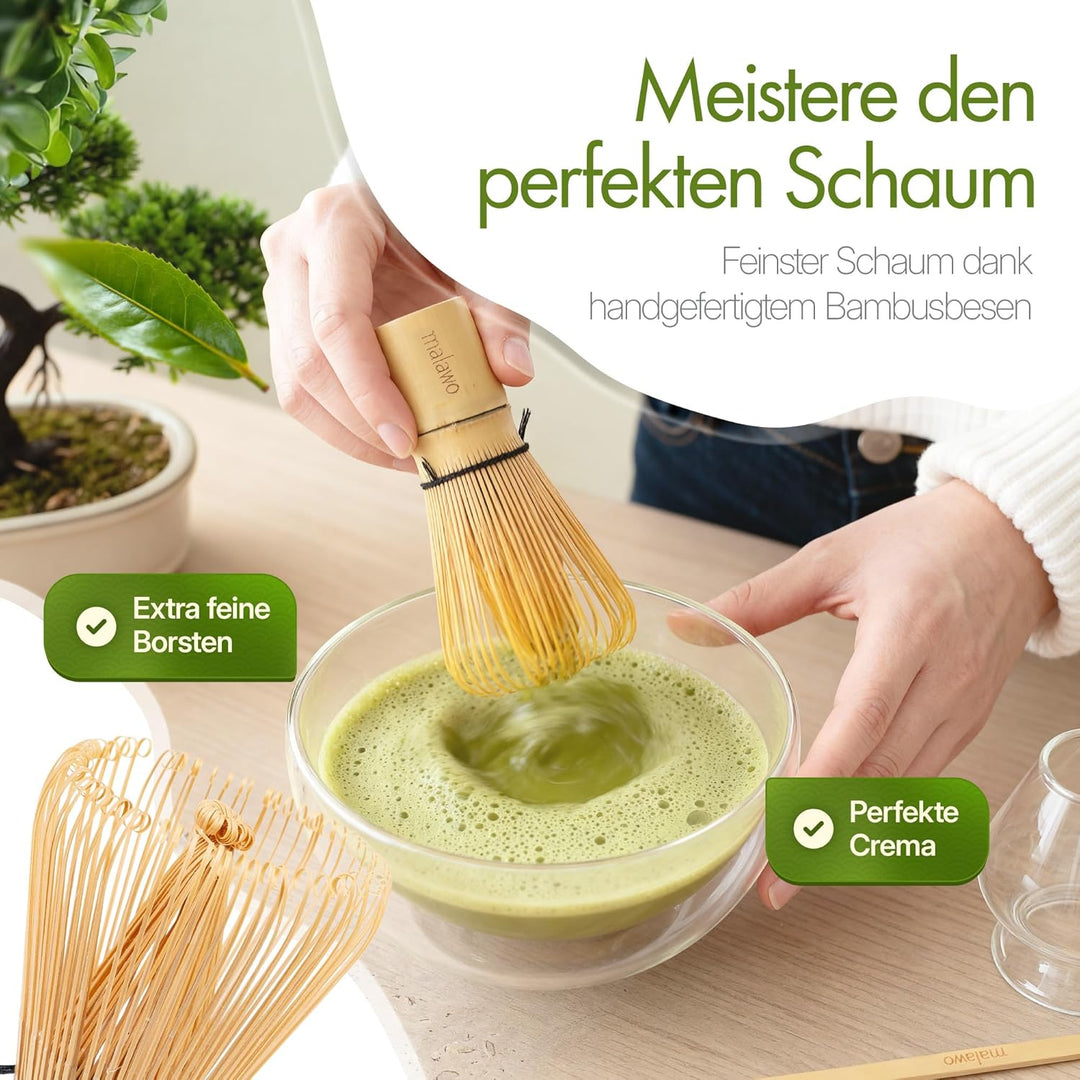 Premium Matcha Set 4-teilig Doppelwandige Glasschale [500ml] Matcha Zubereitung Traditionelles Zubeh