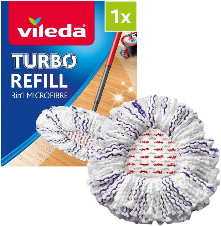 Vileda Turbo 3in1 EasyWring&Clean Wischmopp Ersatzköpfe, Mikrofaser Moppköpfe mit Kraftfasern für Vi