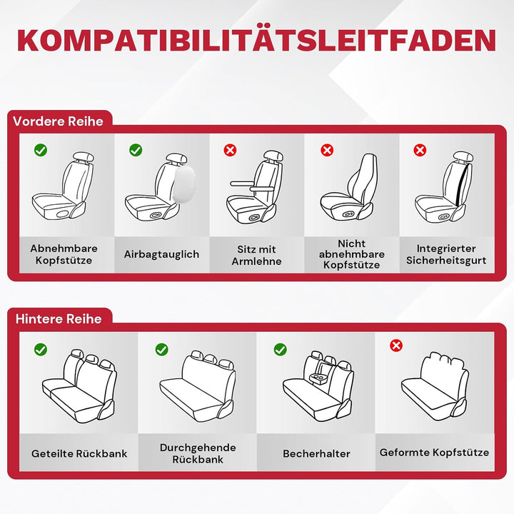 AutoSitzbezüge Leder für Volkswagen VW Passat 2005-2023, Schwarz | Nappa Leder Auto Sitzbezug 5 Stüc