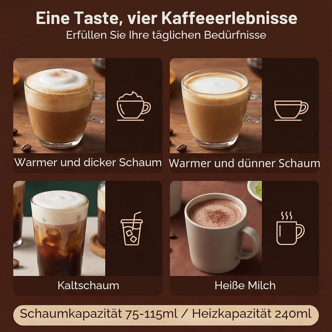 Morpilot Milchaufschäumer Elektrisch 4 in 1 – Spülmaschinenfest (Einzigartig), 75-240ml, leise &amp; sch