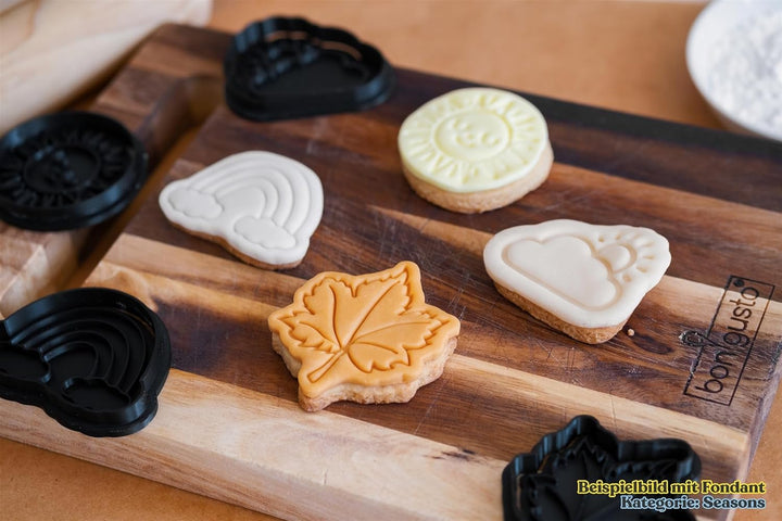 Keksausstecher Set Herbst – 4-teilig mit Stempel – Blatt, Kürbis, Pilz, Eichel – Ausstechformen aus