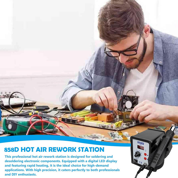 700W Heissluft Lötstation, 858D Hot Air Rework Station mit LED Display und 3 Düsen, 2-in-1 Entlötsta