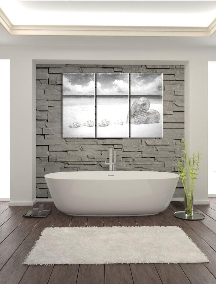 Pixxprint Sandstrand mit Muscheln als Leinwandbild/Grösse: 3 Teilig (120x80) cm/Wandbild/Kunstdruck/