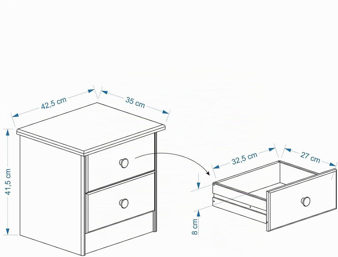 IDIMEX Nachttisch Rondo,Kommode aus Kiefer massiv, weiss/braun lackiert, 2 Schubladen, Landhausstil,