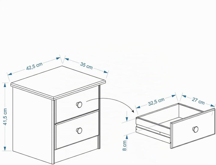 IDIMEX Nachttisch Rondo,Kommode aus Kiefer massiv, weiss/braun lackiert, 2 Schubladen, Landhausstil,