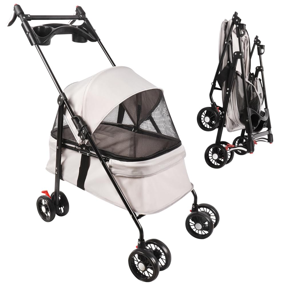 Homewell Klappbarer Haustierwagen mit Getränkehalter, Hundewagen & Katzenwagen, Leicht & Bequem mit