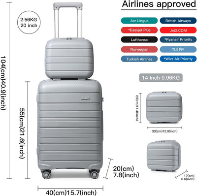Kono Handgepäck-Set 2tlg Kleiner Kabinenkoffer mit Kosmetikkoffer Beautycase Polypropylen Trolley Ko