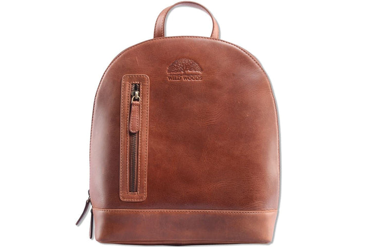 WILD WOODS Rucksack Leder Schulrucksack Fahrradrucksack Wanderrucksack Lederrucksack Rindsleder Cogn