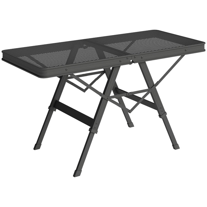 Outsunny Campingtisch höhenverstellbar Klapptisch mit Metallgitter Klappbar Gartentisch aus Aluminiu