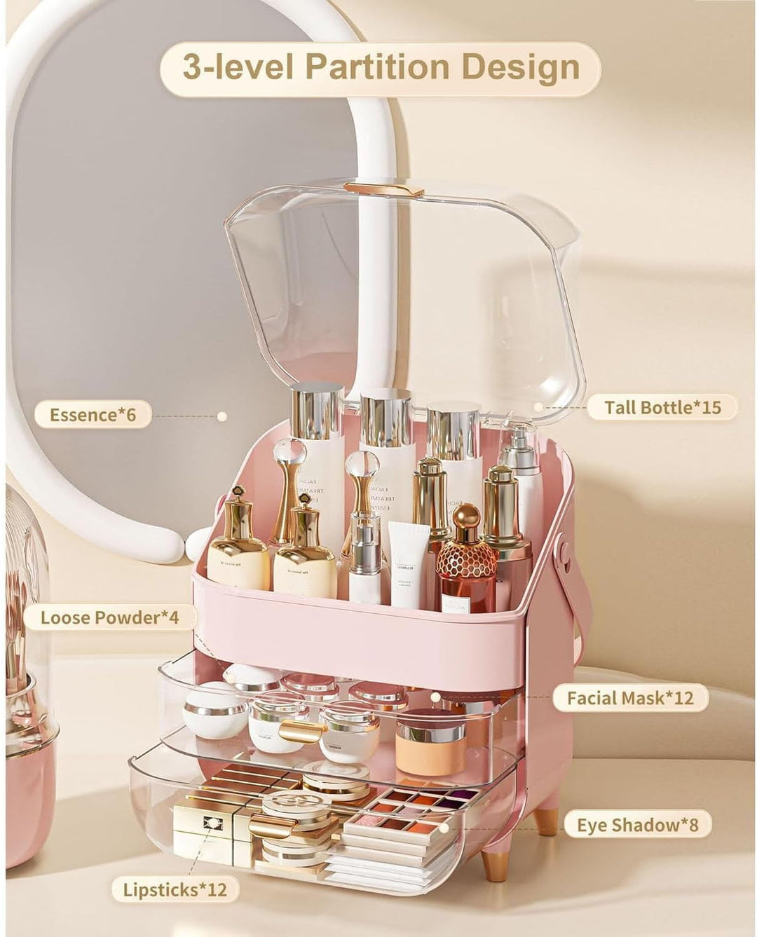 Make-up-Organizer, 2 Schubladen, Kosmetik-Organizer mit Deckel, Hautpflege-Organizer, Badezimmer-The