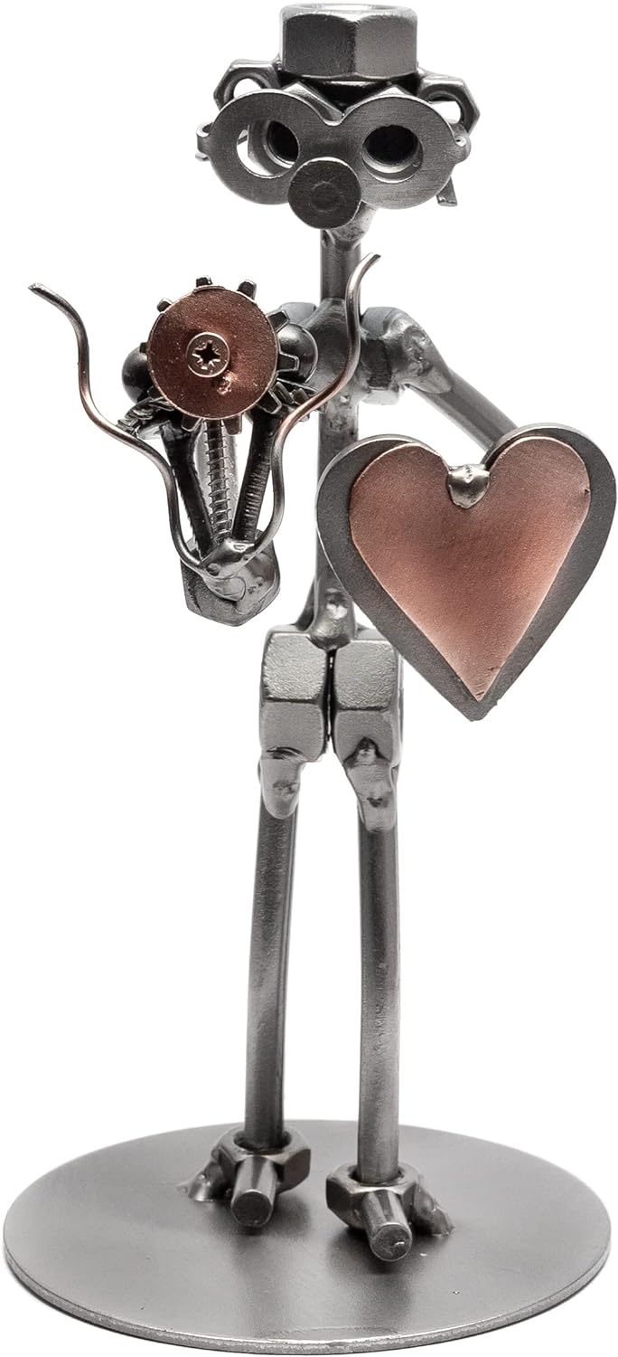 STEEMO Schraubenmännchen Blumenstrauss Herz Geschenk Metall-Kunst Deko 9x9x17 cm