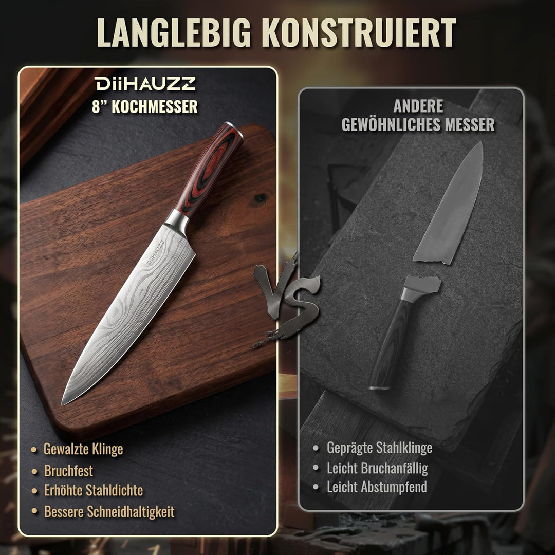 Kochmesser, 20 cm Professionelles Küchenmesser, Ultrascharfes Messer, Chefmesser aus hochwertigem Ed