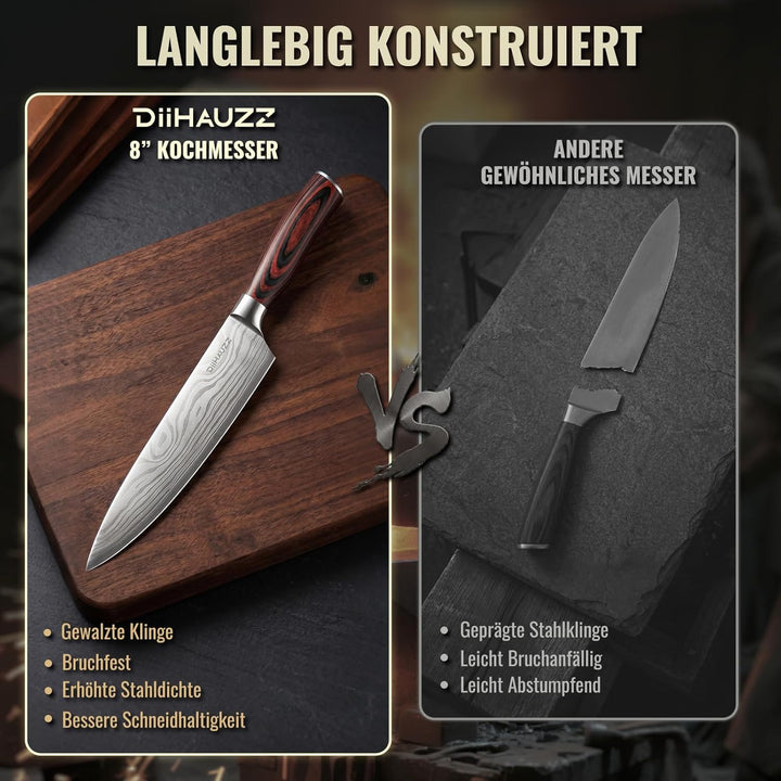Kochmesser, 20 cm Professionelles Küchenmesser, Ultrascharfes Messer, Chefmesser aus hochwertigem Ed