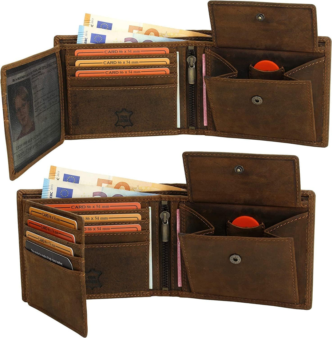 Fa.Volmer® Herren Leder Geldbörse braun mit RFID-Schutz Echtleder Geldbeutel Portemonnaie Used Look
