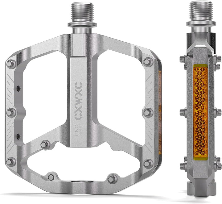 CXWXC Fahrradpedale mit Reflektoren 9/16 Zoll CNC Aluminium MTB Pedale Leichtgewichts, Antirutsch fü