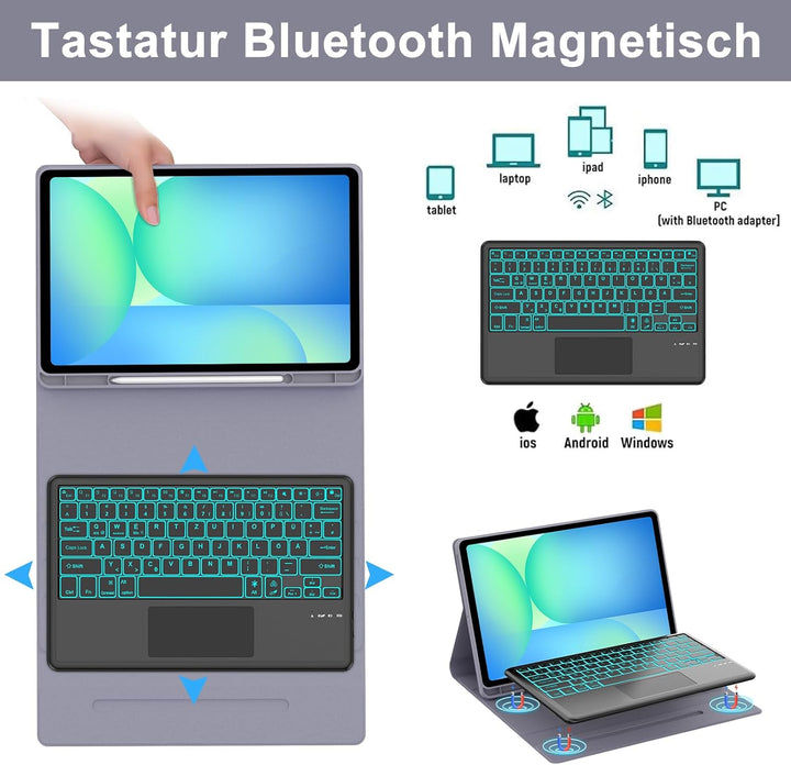 WINCHKING Hülle Mit Tastatur Für Samsung Galaxy Tab S10 Fe Plus 13.1 Zoll 2025, Magnetische Hülle Ta