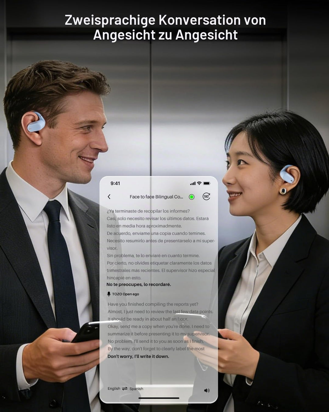 TOZO OpenWear Kabellose Bluetooth-Kopfhörer, ENC-Anrufe, 14,2mm Treiber, 38 Std Wiedergabe,LED-Anzei