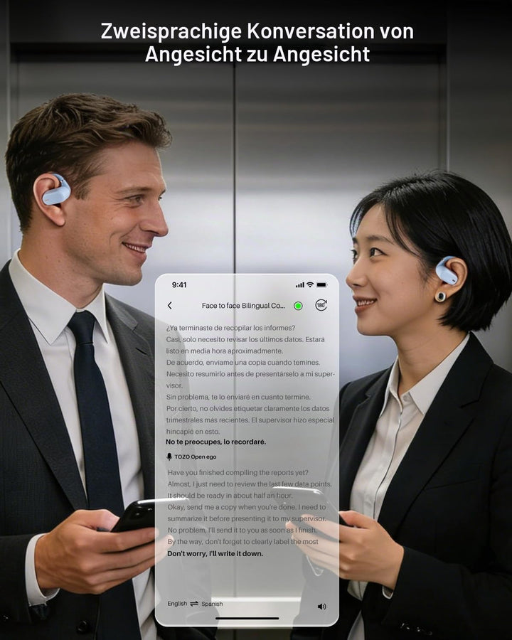 TOZO OpenWear Kabellose Bluetooth-Kopfhörer, ENC-Anrufe, 14,2mm Treiber, 38 Std Wiedergabe,LED-Anzei