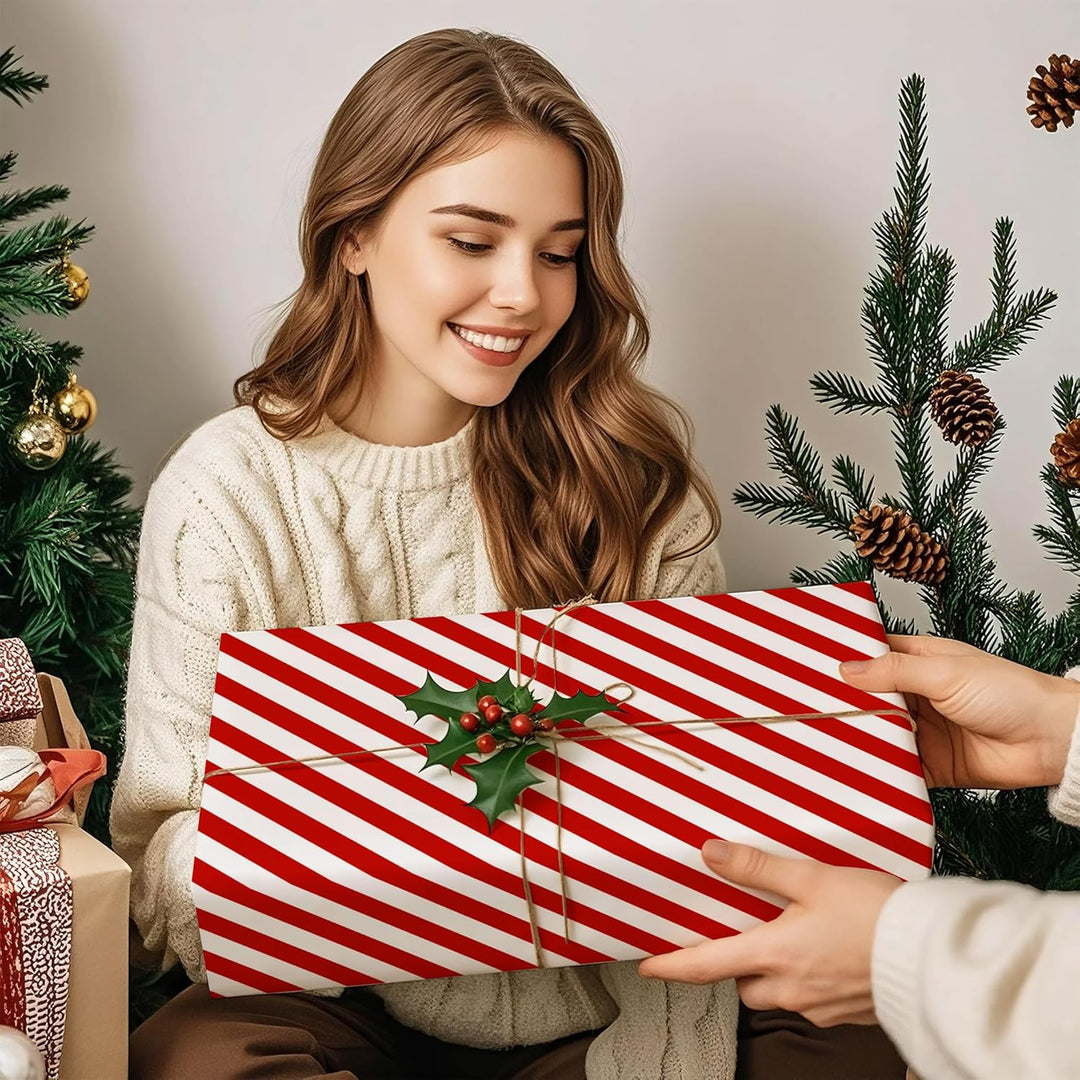 WRAPAHOLIC Wendbares Geschenkpapier – Rot und Streifen Design für Geburtstag, Urlaub, Hochzeit, Baby