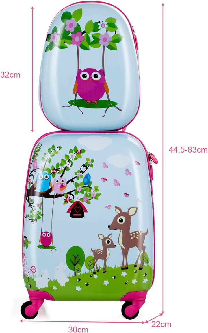 COSTWAY 2tlg Kinderkoffer + Rucksack, Kindertrolley aus Kunststoff, Kindergepäck, Kinder Kofferset H