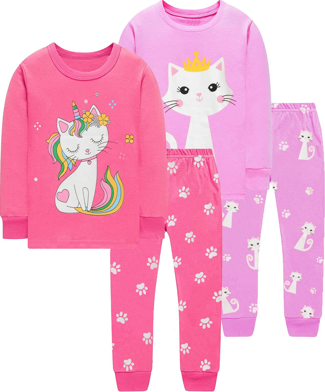 EULLA Kinder Schlafanzüge Mädchen Langarm Winter Pyjama Set Baumwolle Meerjungfrau Einhorn Prinzessi